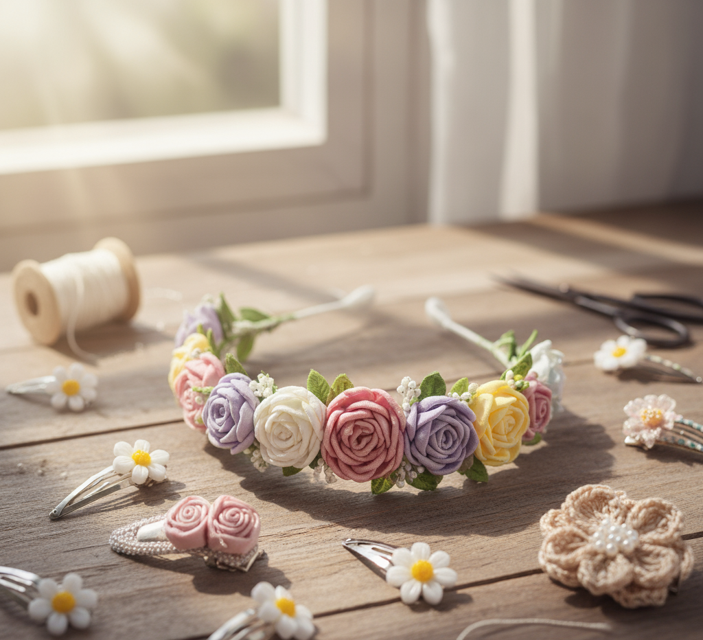 Tiaras e presilhas floridas para a primavera