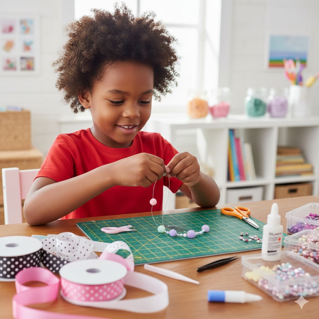 Oficinas caseiras para as férias arte com miçangas, pompons, fitas e papel (2)