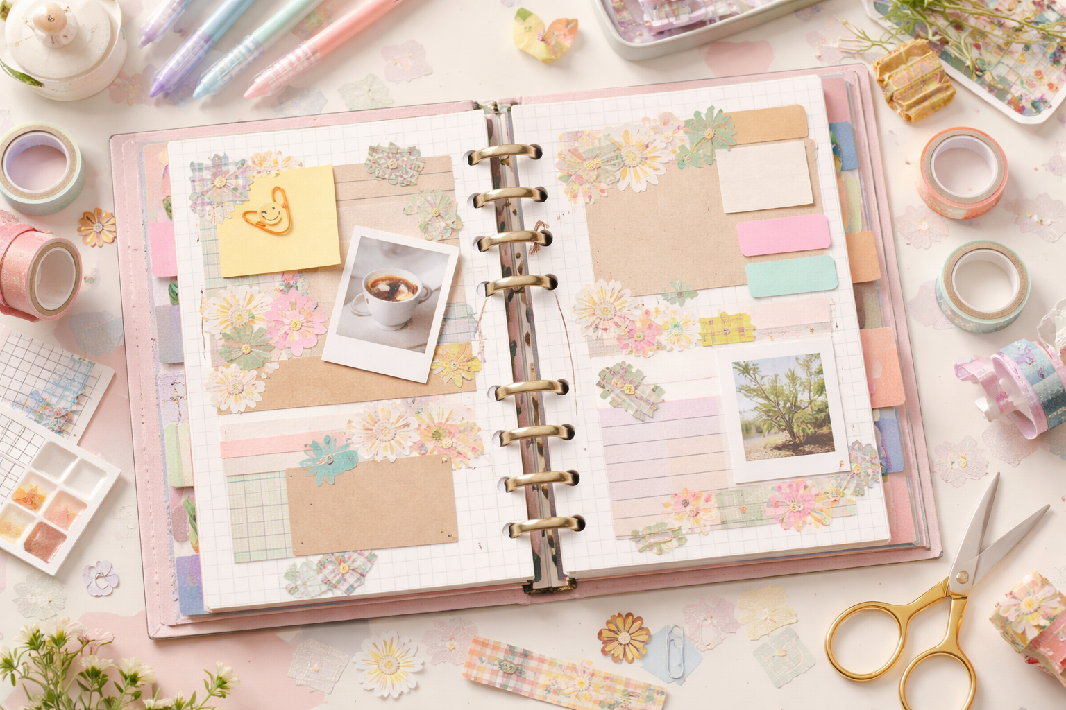 Scrapbook funcional com papelaria criativa ideias práticas para usar caderno inteligente no dia a dia, unindo organização, memória e criatividade.