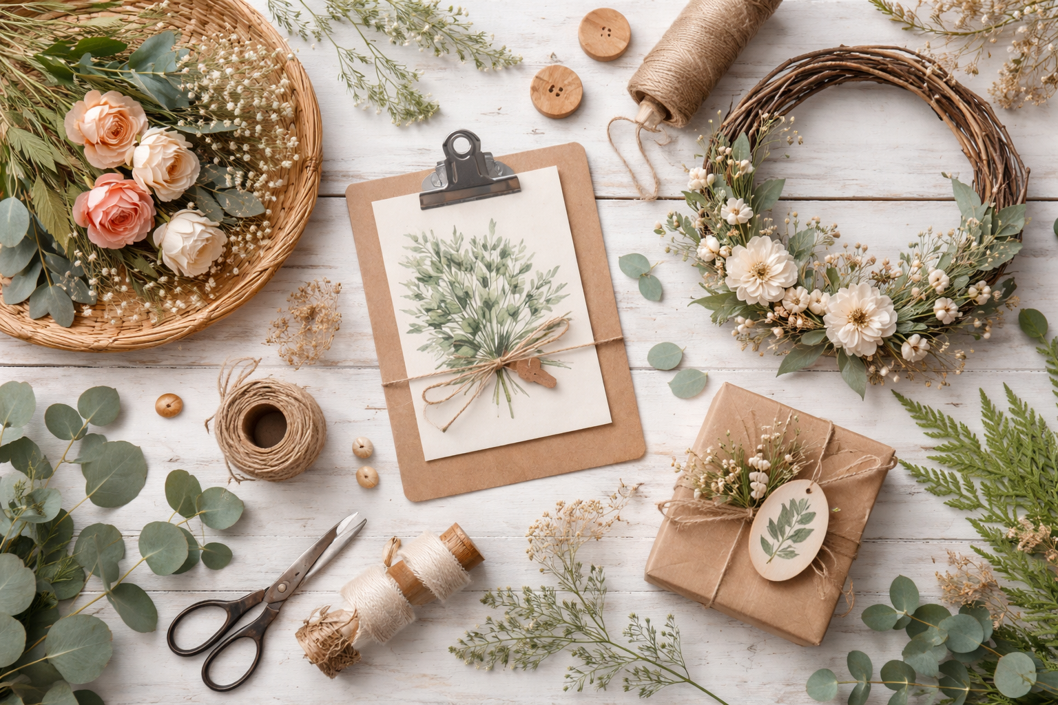 Tendência botânica no artesanato folhas, flores e elementos naturais nos projetos