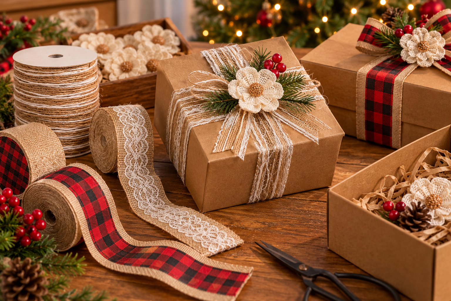 Presentes Rústicos de Natal na Mesa